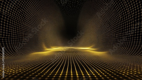 Fototapeta Naklejka Na Ścianę i Meble -  Golden Grid Tunnel Abstract Background