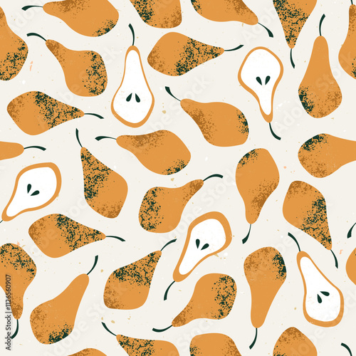  Fresh pears seamless pattern. Retro styled fruit background. Vector illustration