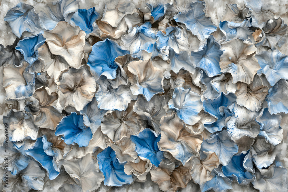 Abstract textured floral artwork. Blue, gray, and beige tones create a captivating, organic pattern ideal for design projects and wall art. Abstract textured floral artwork. Blue, gray, and beige tones create a captivating, organic pattern ideal for design projects and wall art.