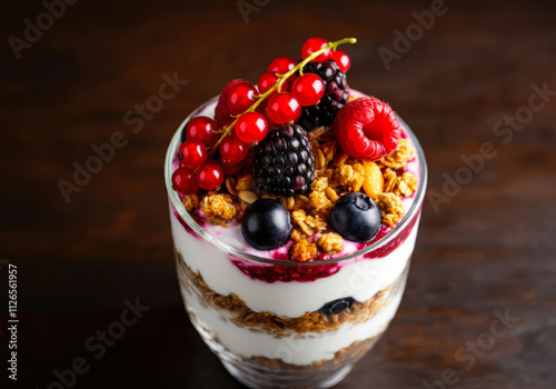 Nutritious Greek Yogurt Bowl Topped with Berries and Granola photo