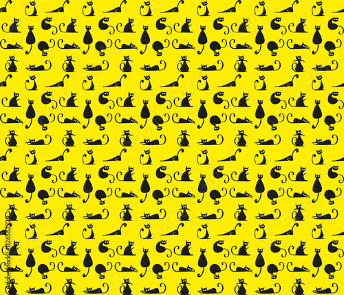 Seamless pattern with silhouettes of cats