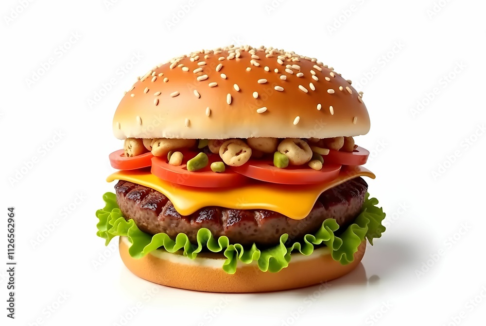 Delicious juicy hamburger on white background. Delicious juicy hamburger on white background.