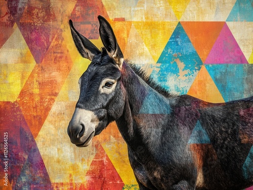 colorful donkey portrait with abstract background photo