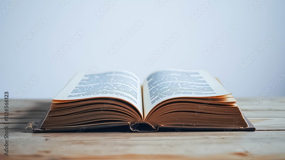Open book on wooden surface, inviting readers to explore literature and knowledge Open book on wooden surface, inviting readers to explore literature and knowledge