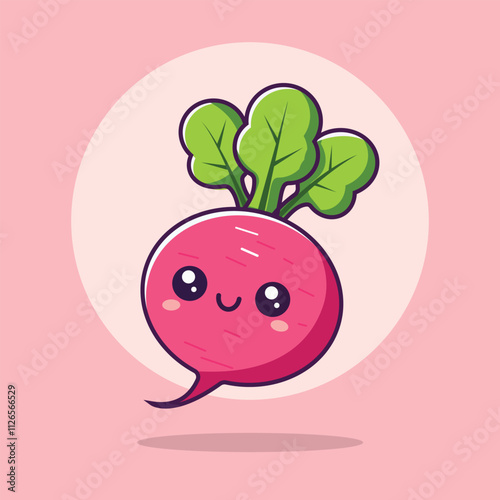 Cute happy radish character. Funny smiling and blink radish cartoon emoticon in flat style. vegetable emoji vector illustration