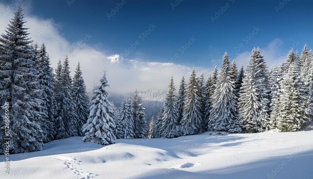 scenic winter landscape with snow and evergreens scenic winter landscape with snow and evergreens