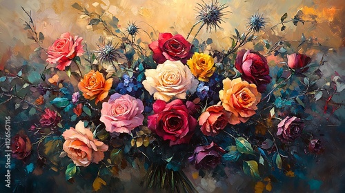 Wallpaper Mural A vibrant bouquet of flowers including roses background Torontodigital.ca