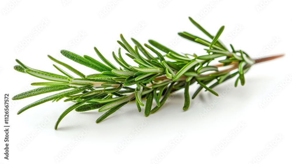 A delicate rosemary sprig, isolated on a white background A delicate rosemary sprig, isolated on a white background