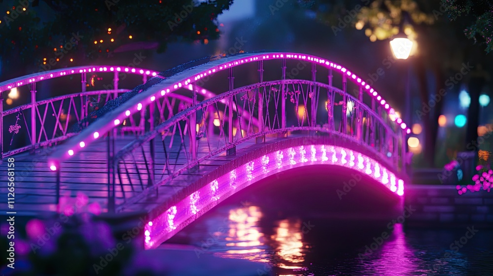 Fototapeta premium Purple Illuminated Bridge at Night
