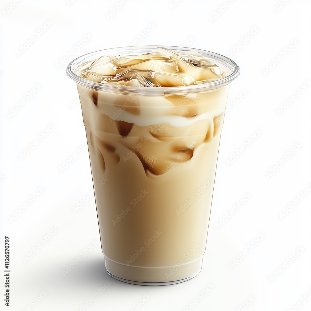 A refreshing iced coffee drink in a clear cup with swirls of cream and coffee. A refreshing iced coffee drink in a clear cup with swirls of cream and coffee.