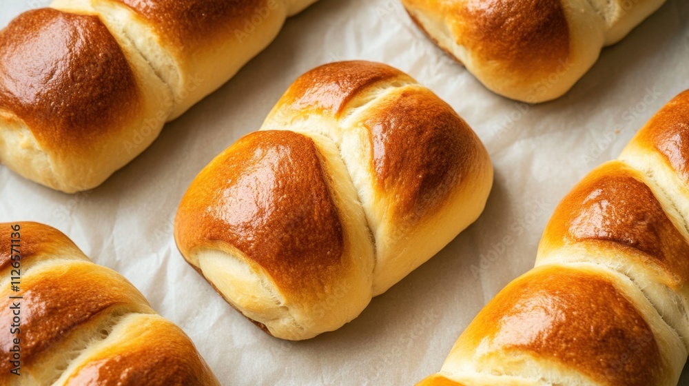 A warm flat lay of freshly baked bread, highlighting textures and golden crusts on a neutral kitchen surface.