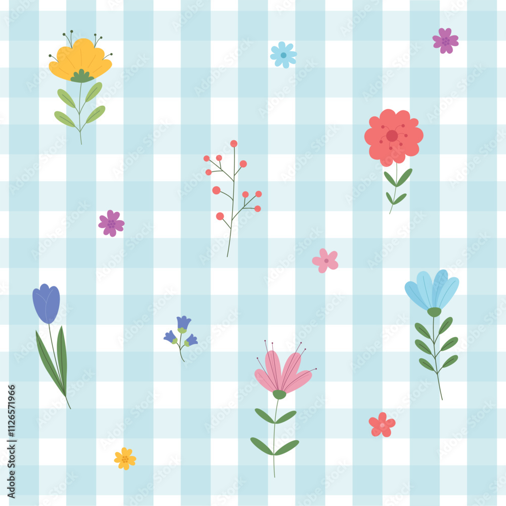 Floral spring pattern on a blue background Floral spring pattern on a blue background