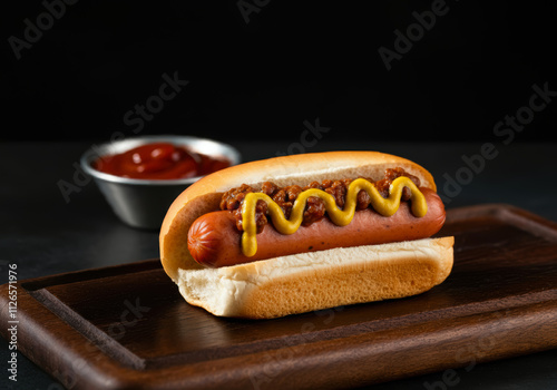 Hotdog with Zesty Mustard and Chili Sauce Delight photo