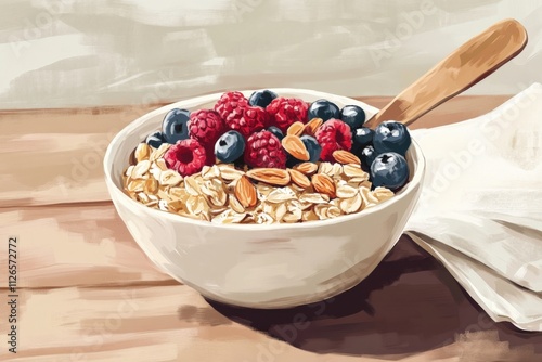 healthy breakfast bowl with oats and berries photo