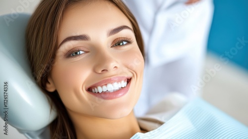 Free Download Young woman showing perfect white teeth after a dental checkup, enjoying the results of professional teeth whitening - GFXLoad