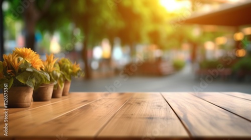 Wooden Tabletop with Sunflowers