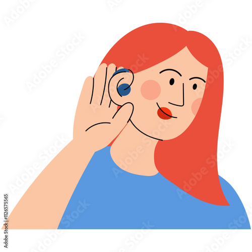 Woman with hearing aid device inserted into ear. Deaf and hear aid concept. World hearing day.