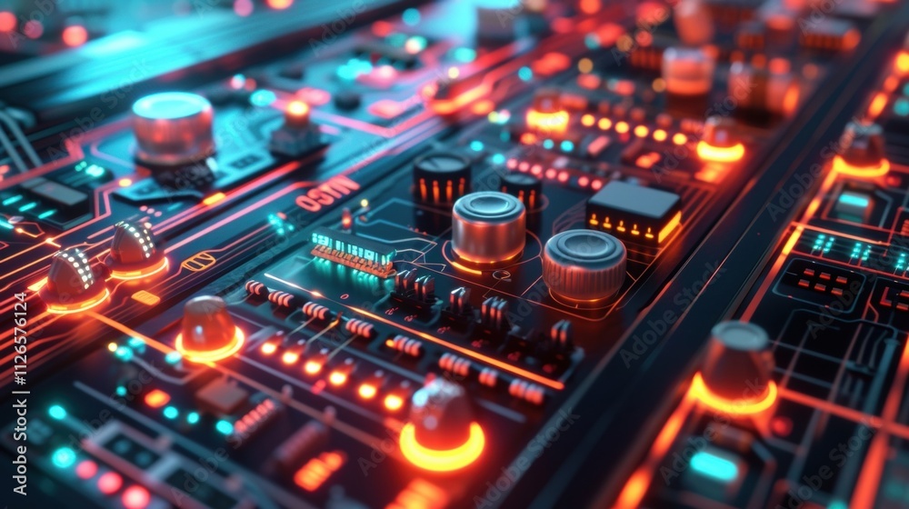 A closeup of a complex control panel highlighting the advanced technology and systems implemented to optimize the performance and lifespan of the equipment. A closeup of a complex control panel highlighting the advanced technology and systems implemented to optimize the performance and lifespan of the equipment.