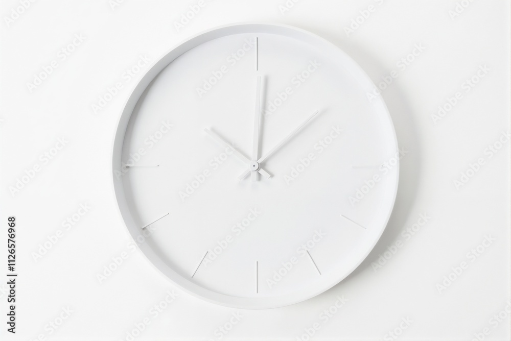 A pristine white clock is hanging elegantly on a pure white wall A pristine white clock is hanging elegantly on a pure white wall