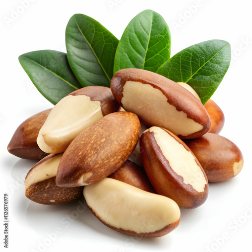 brazil nuts with leaves Isolated on Transparent Background
