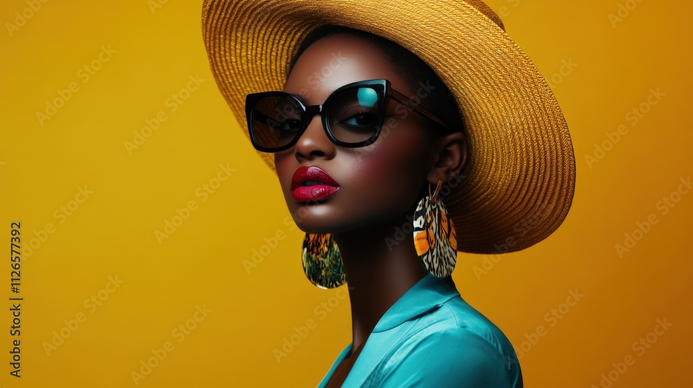 Fototapeta premium elegant woman in summer fashion with hat and sunglasses