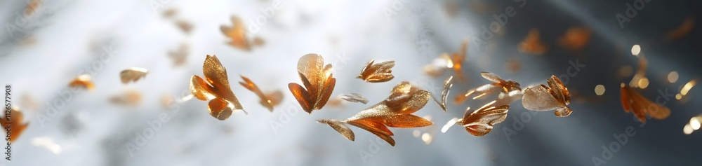 A serene scene of floating petals illuminated by soft light, evoking tranquility and beauty.