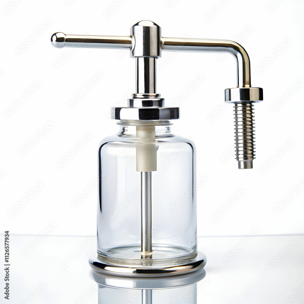 Obraz premium A glass biuret with a stopcock, filled with a clear liquid