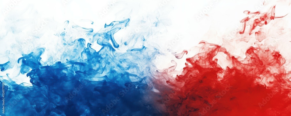 Obraz premium Red, blue and white rough painted ink gradient background with blurred edges