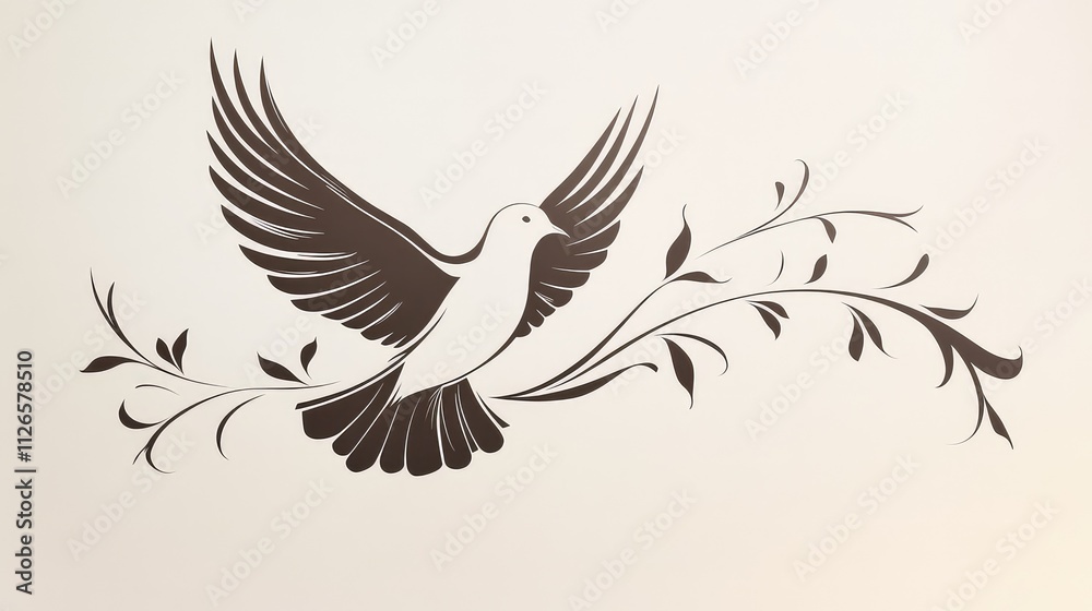 Fototapeta premium Simplified Beauty: Dove in Flight Defined by Single Line and Flowing Ribbon