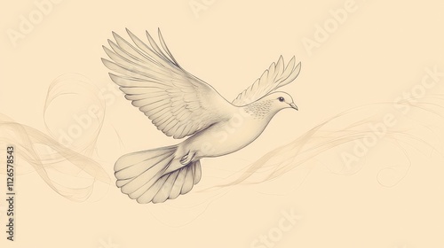 Wallpaper Mural Simplified Beauty: Dove in Flight Defined by Single Line and Flowing Ribbon Torontodigital.ca