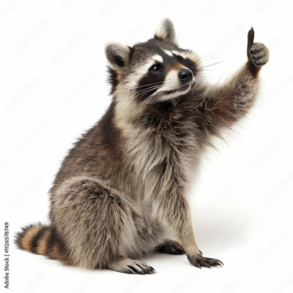 Happy Raccoon Giving a Thumbs Up Symbol on White Happy Raccoon Giving a Thumbs Up Symbol on White