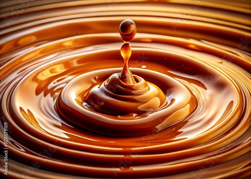 Super Slow Motion Caramel Ripple: 1000fps Macro Photography, Melted Candy, Viscous Fluid Dynamics photo