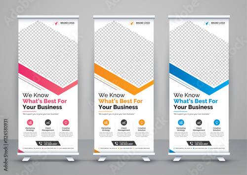 Corporate business roll up banner design. Modern pull up banner template or X banner signage minimal design. Can be used for Business Agency, Medical, Healthcare, School banner.