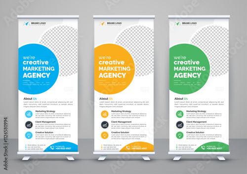 Corporate business roll up banner design. Modern pull up banner template or X banner signage minimal design. Can be used for Business Agency, Medical, Healthcare, School banner.