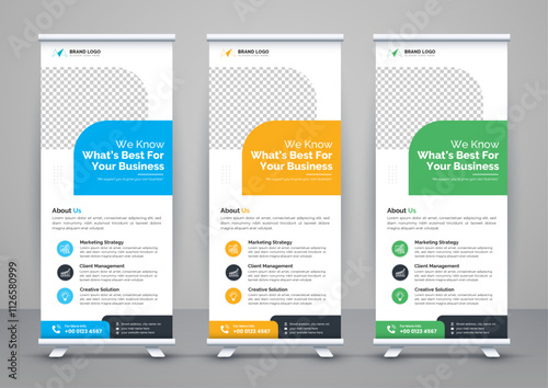 Corporate business roll up banner design. Modern pull up banner template or X banner signage minimal design. Can be used for Business Agency, Medical, Healthcare, School banner.