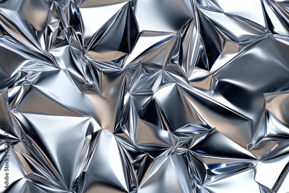 Abstract metallic surfaces with reflective chrome patterns
