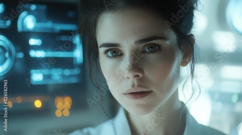 portrait of a female doctor presenting a new technology