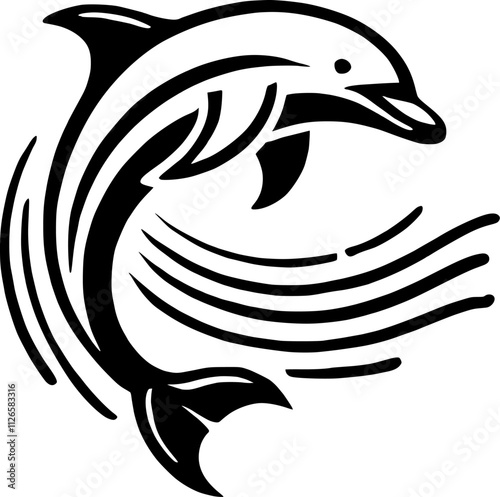 jumping dolphin, illustration, vector, silhouette, icon, outline, isolated