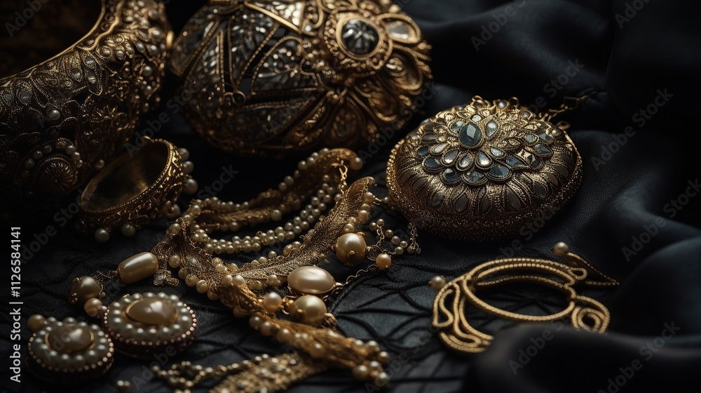 Exquisite Gold Jewelry Set with Pearls and Gems Exquisite Gold Jewelry Set with Pearls and Gems