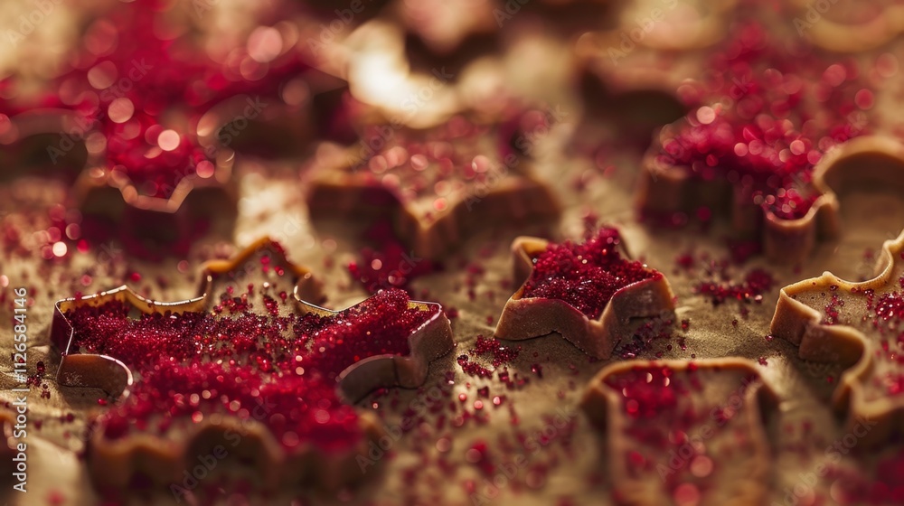 A close up of a tray of cookies with sprinkles on them. The cookies are shaped like leaves and stars A close up of a tray of cookies with sprinkles on them. The cookies are shaped like leaves and stars