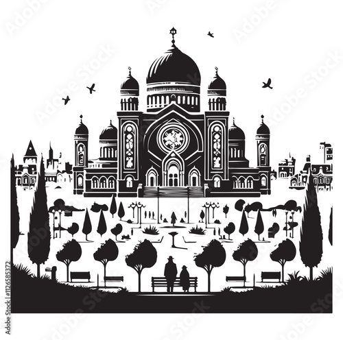 Synagogue Landscape silhouette vector illustration