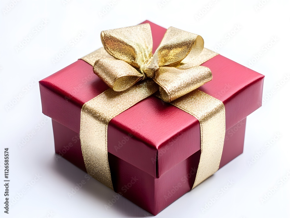 Fototapeta premium A red gift box with a gold ribbon and bow, perfect for celebrations and special occasions.