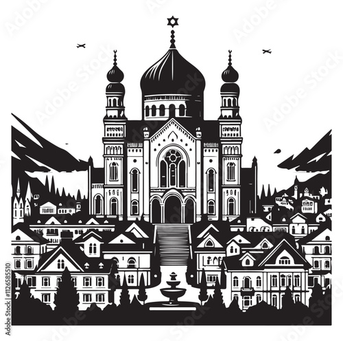 Synagogue Landscape silhouette vector illustration