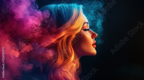 profile silhouette with colorful smoke effects