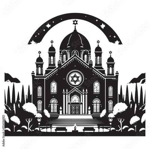 Synagogue Landscape silhouette vector illustration