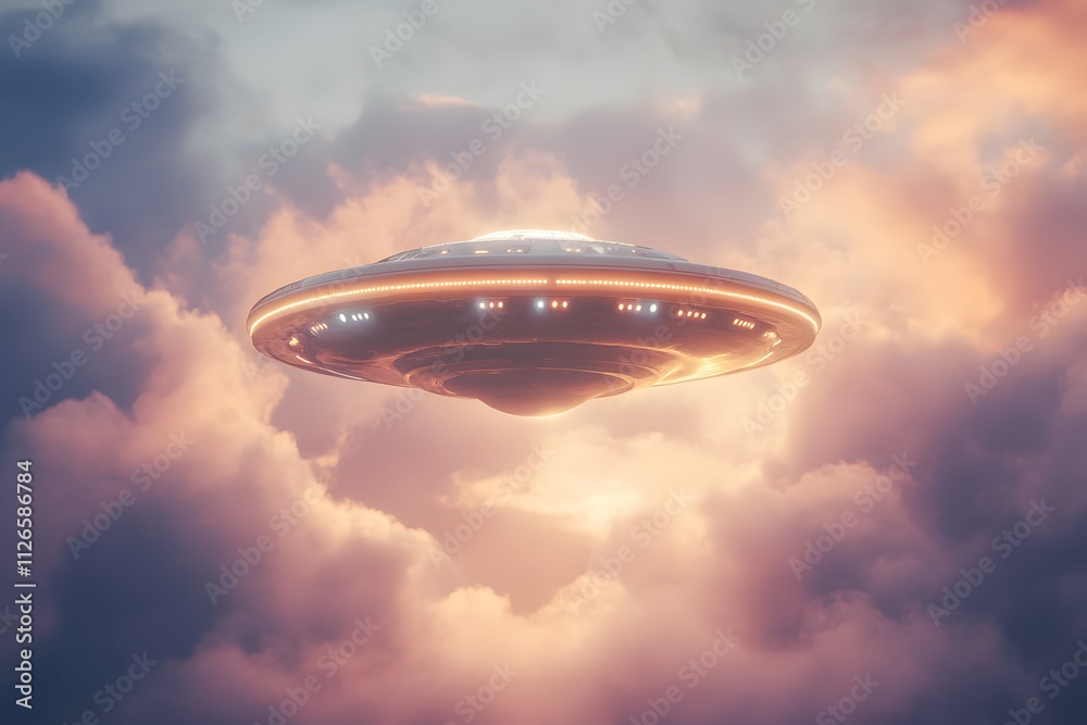 Fototapeta premium Fantasy world. spaceship, U.F.O, Generative AI