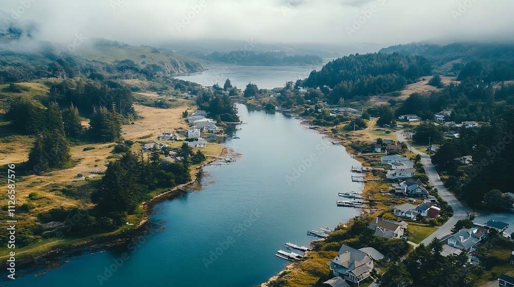 Fototapeta premium Aerial View of Coastal Town River