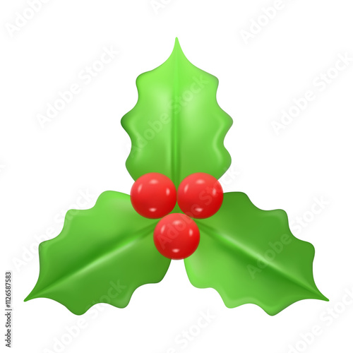 3d render Christmas decorations with red berries.
