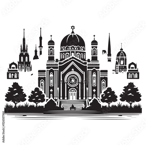 Synagogue Landscape silhouette vector illustration