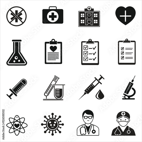 Medical Icon Set, health diagnosis report A collection of medical icons including a medical device